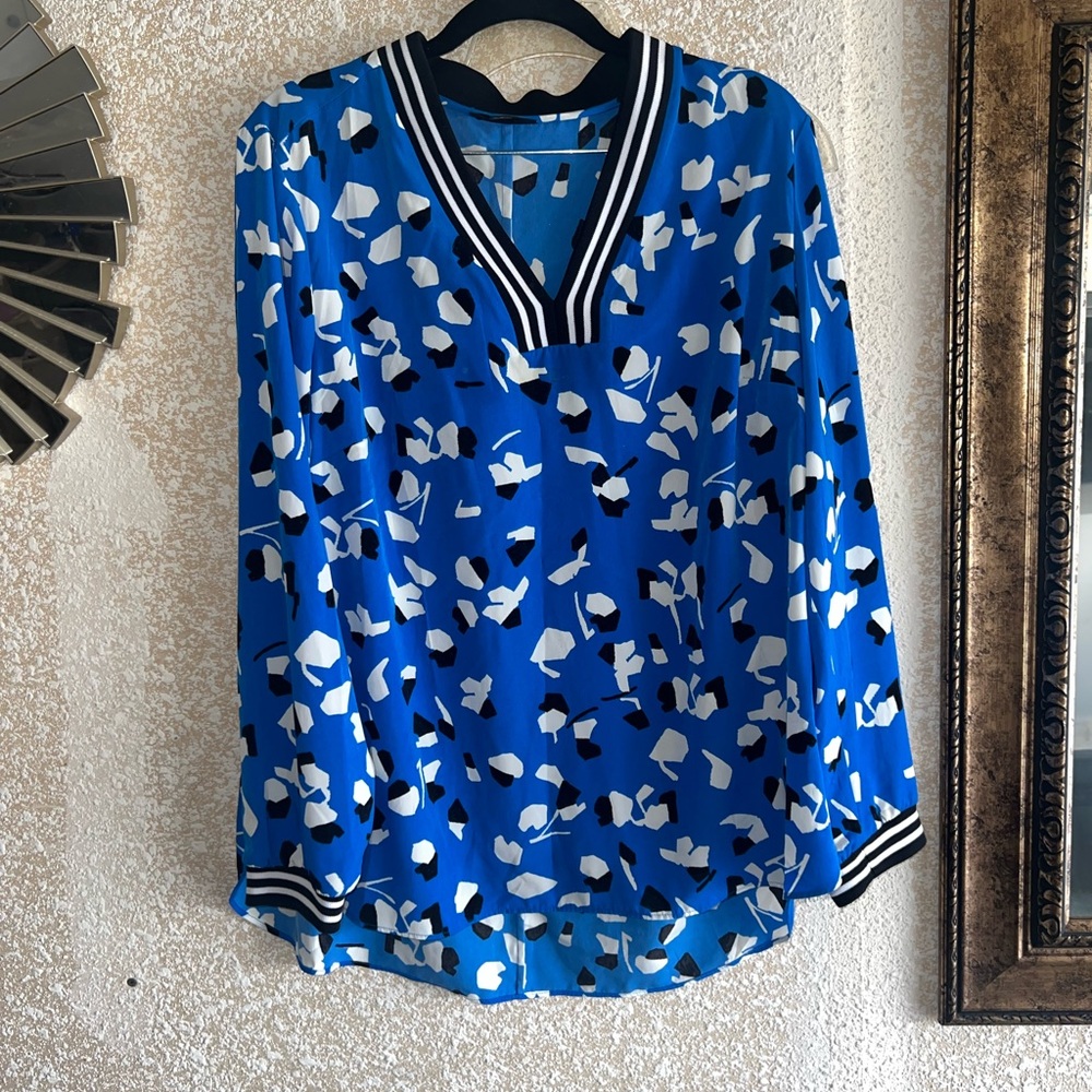 Alfani Blue and Black Patterned Blouse